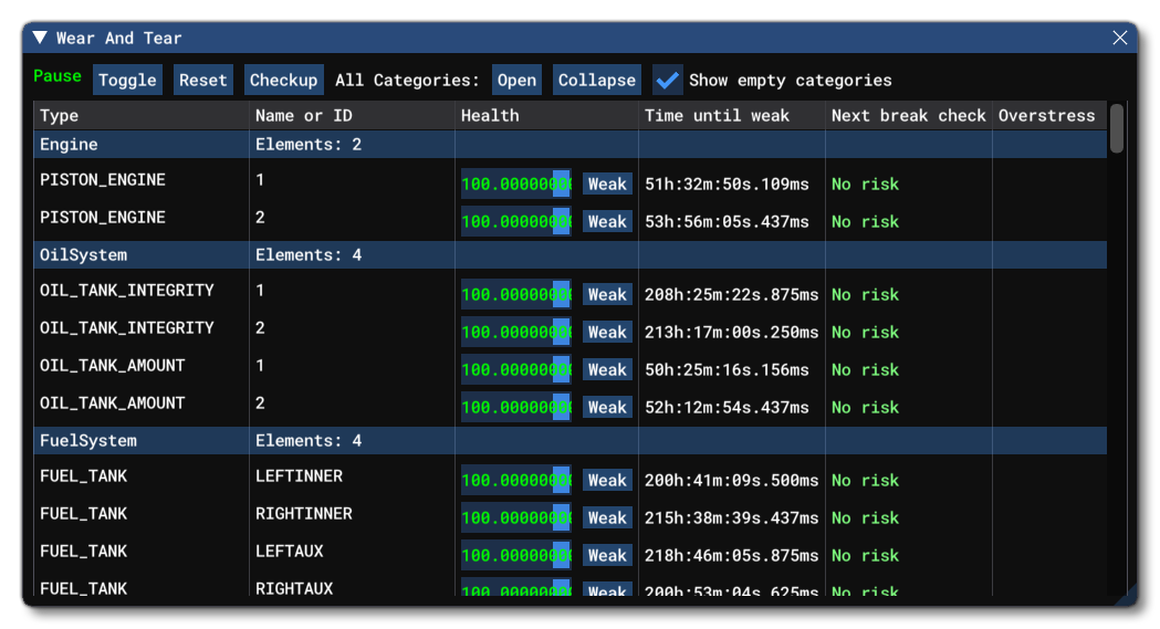 The Wear And Tear Debug Window