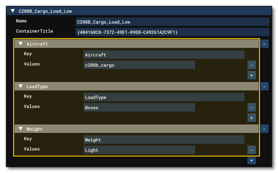 Example Of A Load Entry With Various Key / Value Pairs