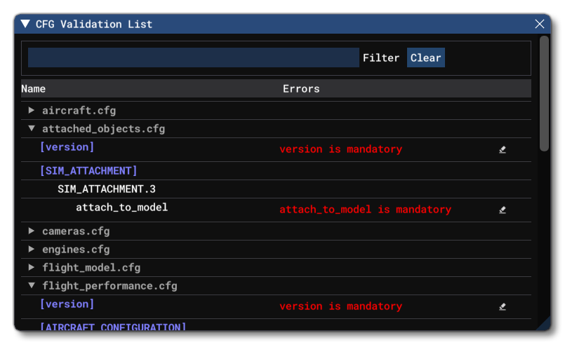 The CFG Validation Window