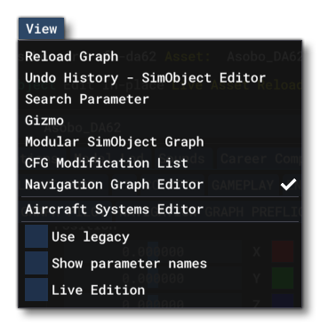 The View Menu In The SimObject Editor