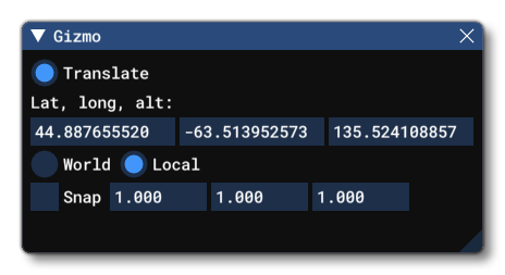 The Gizmo Window In The SimObject Editor