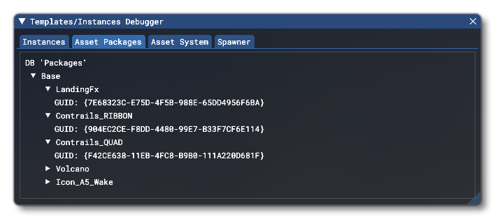 The Asset Packages Tab Of The Templates/Instances Debugger