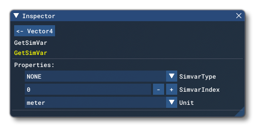 The SimVar Options in The Inspector Window