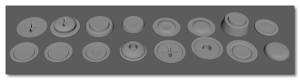 Example Of High-Poly Rivets And Screws To Be Baked As Normal Maps
