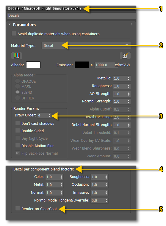 Decal Material Settings