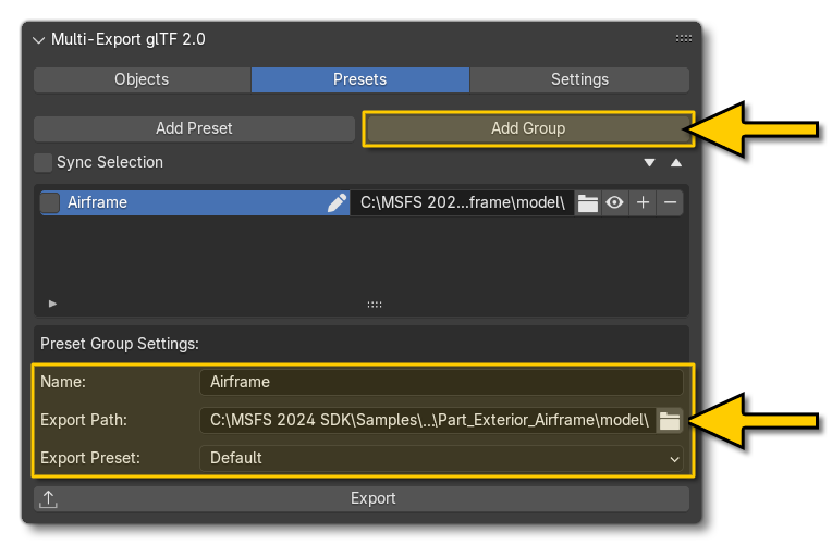 Adding A Group To The Export