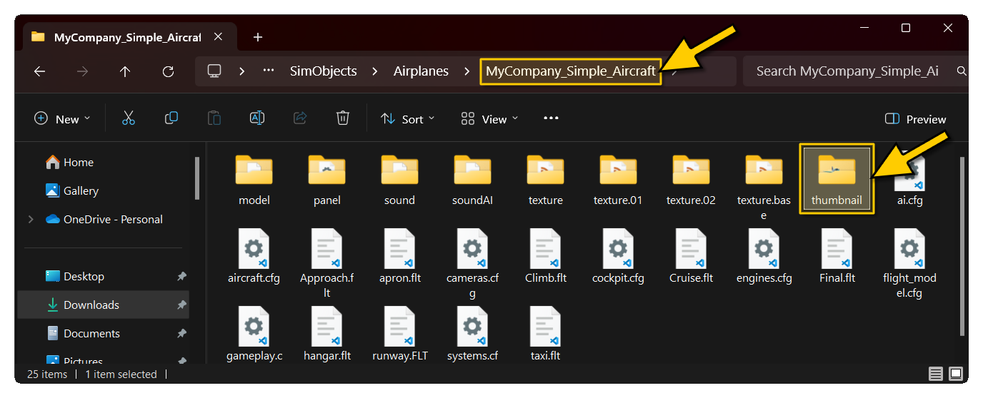 Where The Thumbnail Assets Go For A Simple Aircraft
