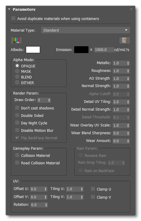 General FlightSim Material Parameters