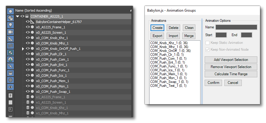 The Container And Animation Groups After Exporting