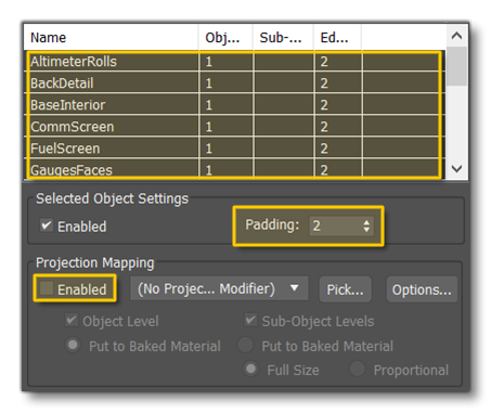 The Objects To Bake Settings