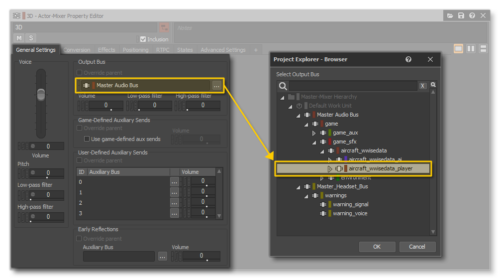 Setting The 3D Actor Mixer Output Bus