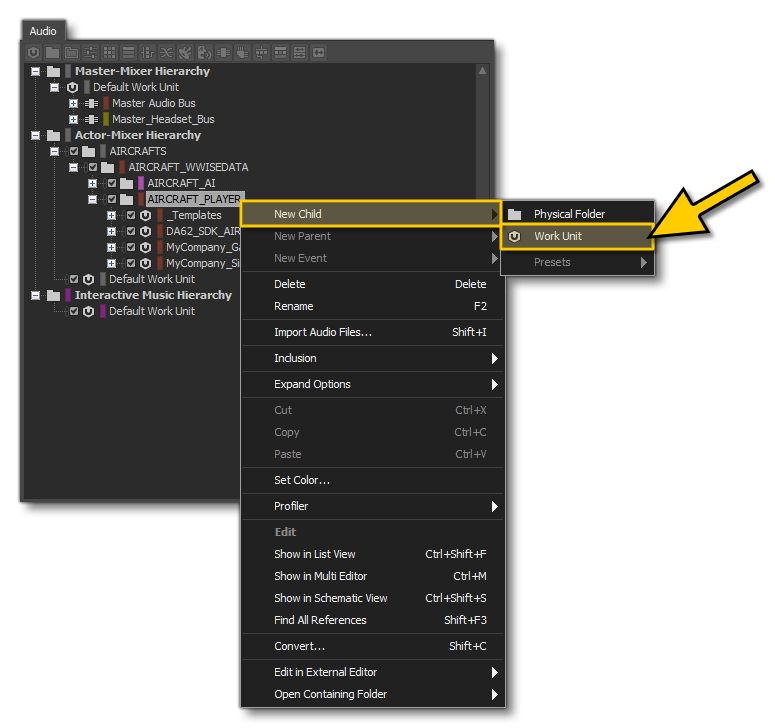 Creating A New Work Unit In Wwise