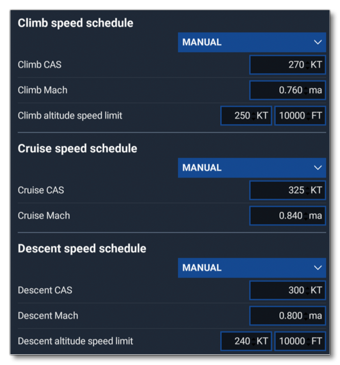 Example Of Advanced Performance Profiles In The EFB