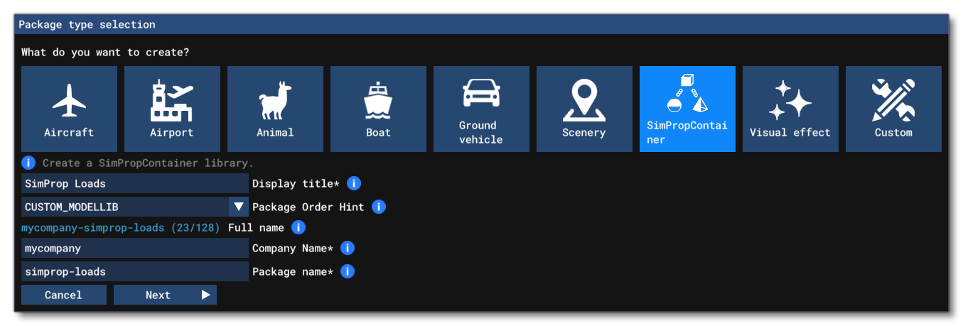 The Project Editor Wizard For Creating A SimProp Container