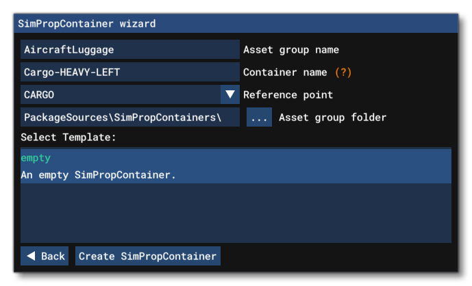 Creating The SimProp Container Asset Group And Initial Container