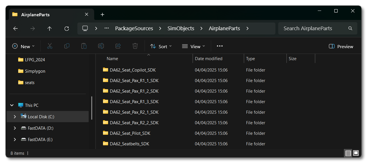 Example Of The Seat Logic SimObject Folder Setup