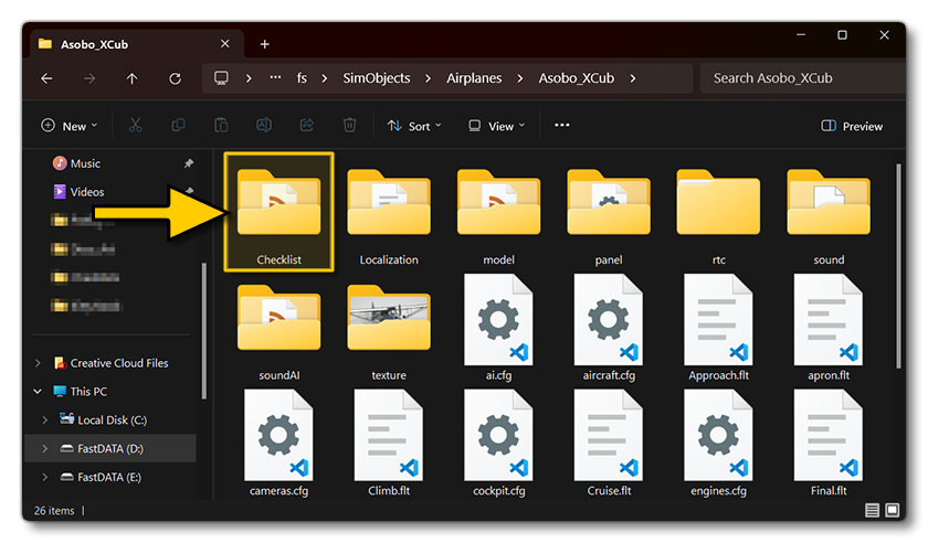 Example Aircraft Source Files Showing The Checklist Folder