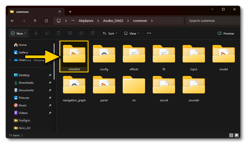 Example Aircraft Source Files Showing The Checklist Folder