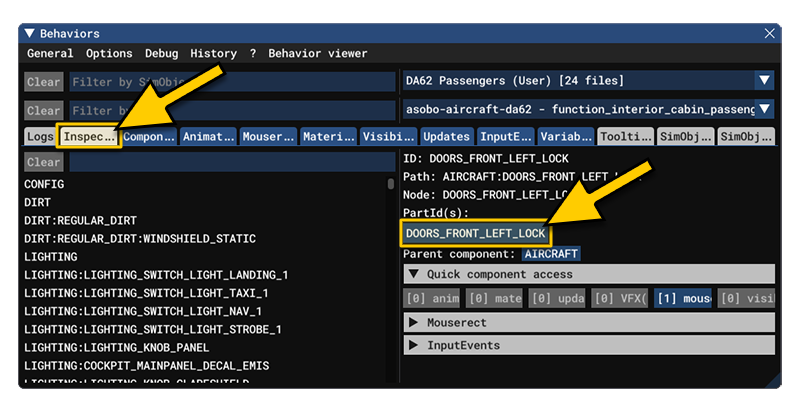 Finding A PartID In The Behavior Debug Window