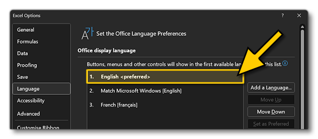 Warning About Setting Excel To Use English