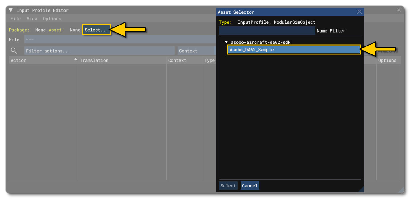 Selecting The Asset To Create Inputs For