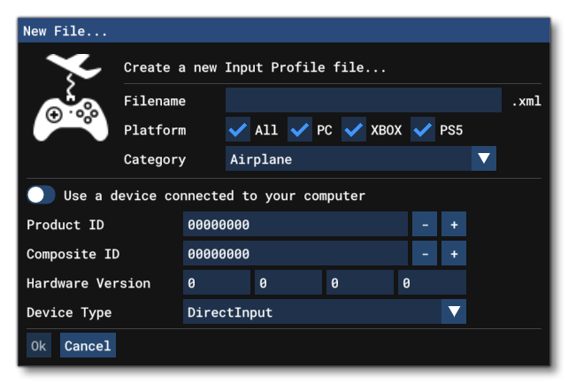 The Input XML File Creation Window