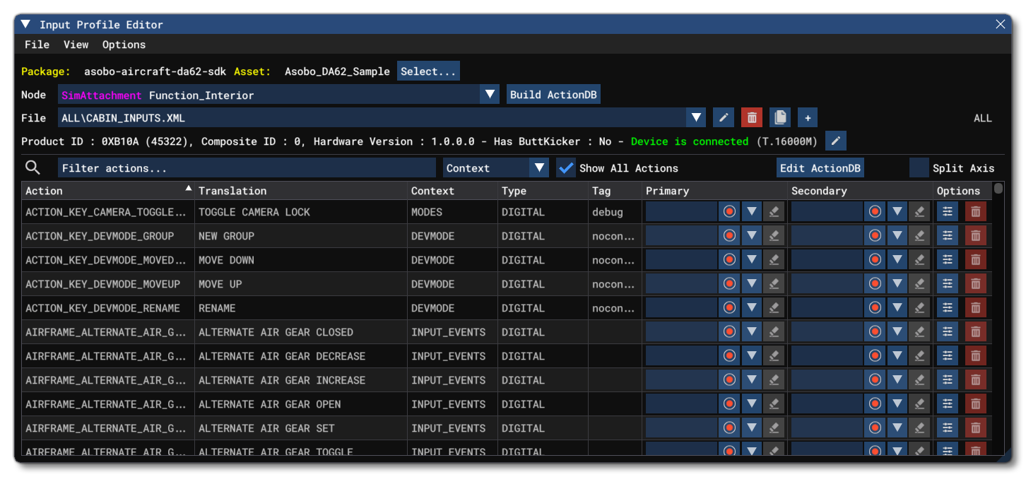 The Profile Editor After Creating An ActionDB