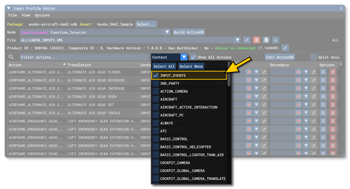 Setting The Context To Find The Behaviour Input Actions