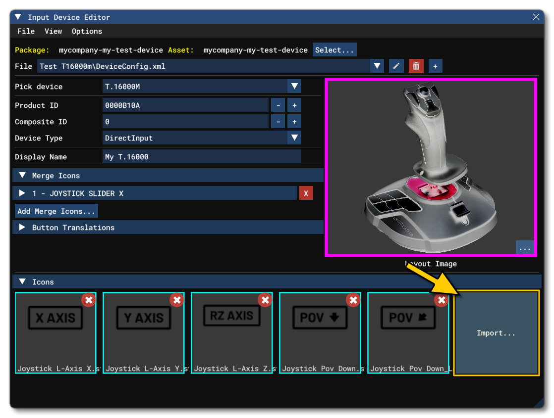 The Import Icons Button In The Device Editor