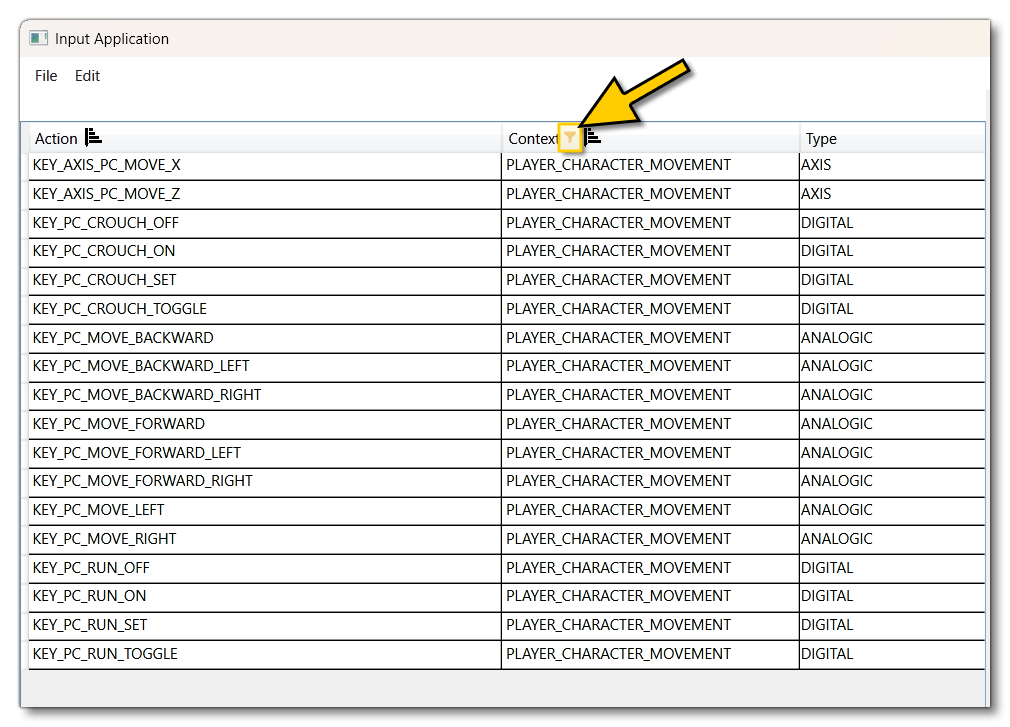 Filtering The Action Contexts In The Input Application