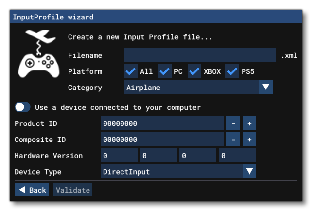 The Input Wizard When Adding An Input Profile