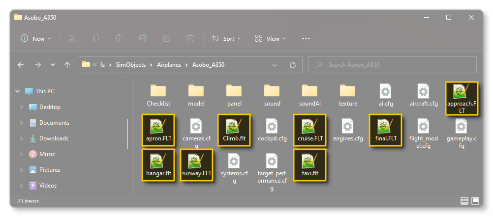 Example Of Included FLT Files For An Aircraft