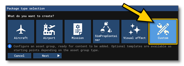 Selecting A Custom Asset Group Type To Create