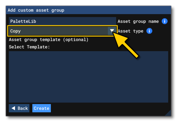 Selecting The Copy Asset Type