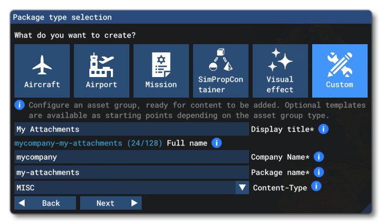 The Package Type Selection Window