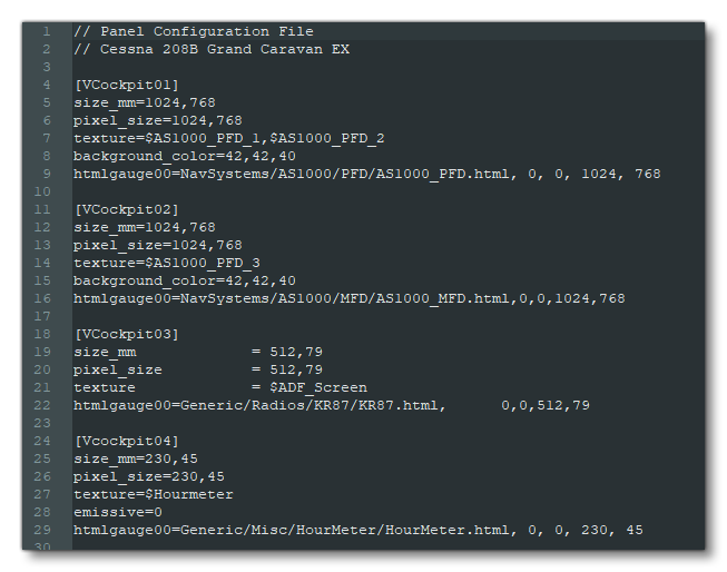 The Panel.cfg File Showing VCockpits
