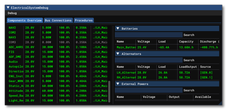 The Electrical System Debug Window