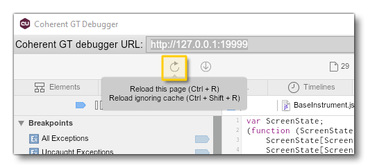 The Reload Page Button In The Coherent Debugger