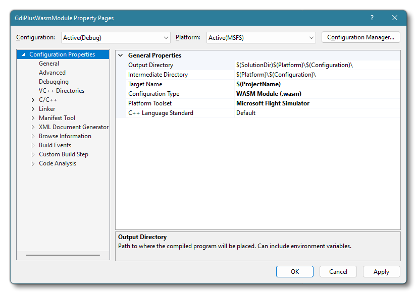 The VS Properties Window For A WASM Module