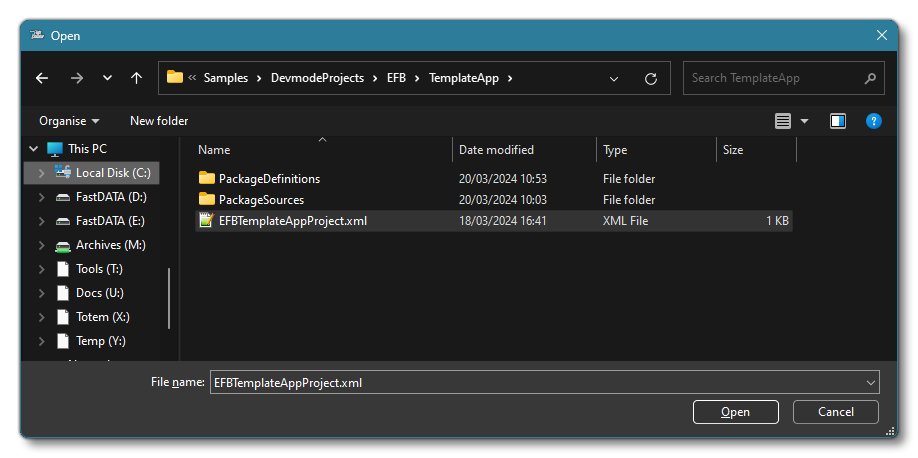Opening The EFB Template App Project