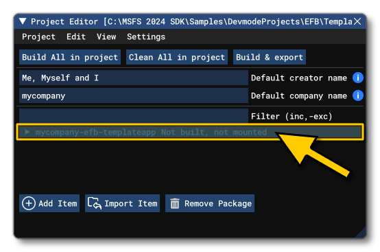 The EFB Template App In The Project Editor