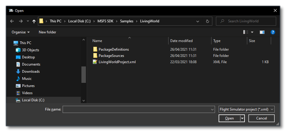 The Folder Structure Of The LivingWorldProject Sample