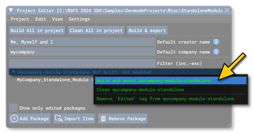 The Build Package Button