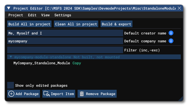 The Standalone Module Package In The Project Editor