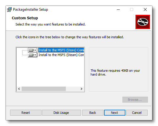 The Package Installer MSI Window