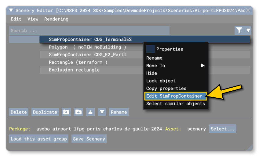 Edit The Sim Prop Container