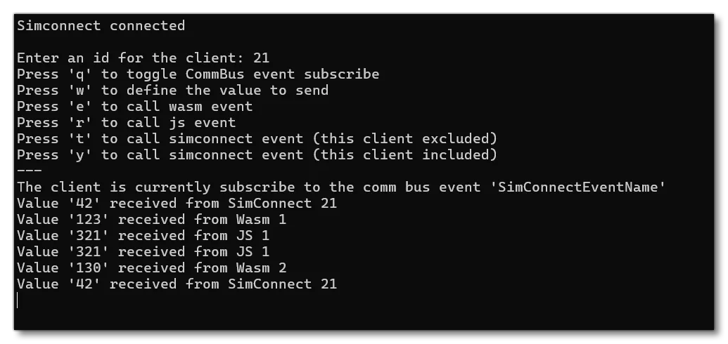 The SimConnect Console For The CommBus API