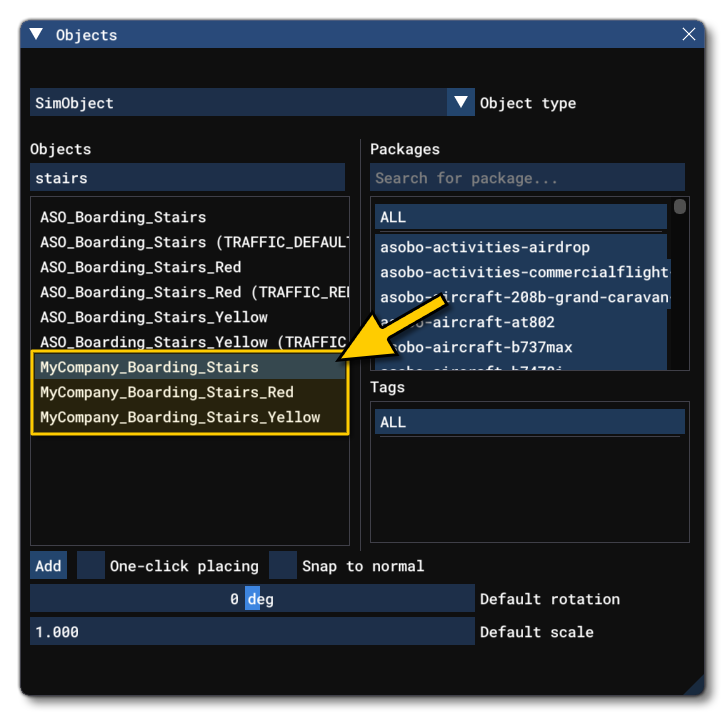 The AirportVehiclesSample Demo Objects In The Scenery Editor Objects Window