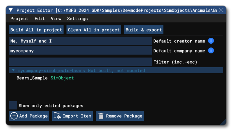 The BearsSample Project In The Project Editor