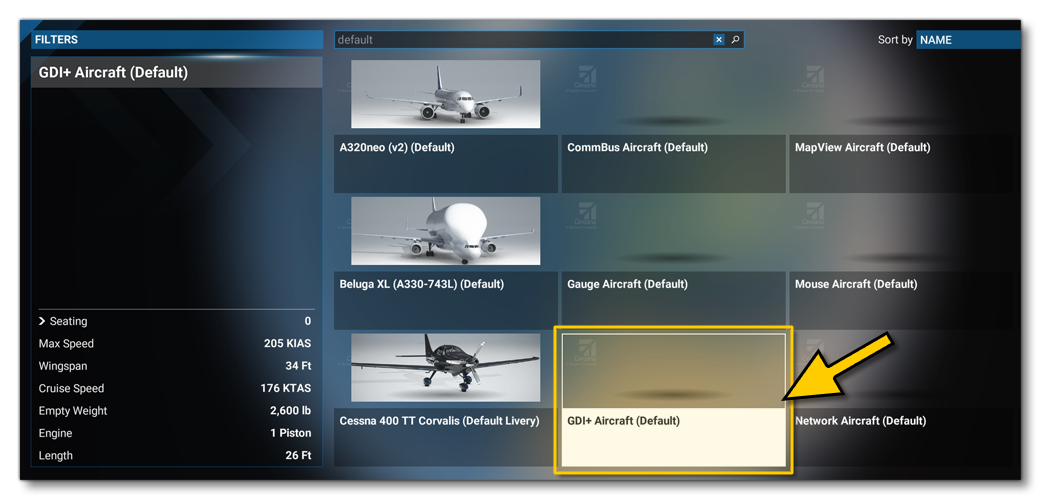 Selecting The GDi+Aircraft In The Simulation